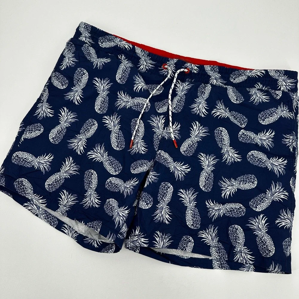 Express Mens Pineapple Print Swim Trunks Navy Size Medium Summer Board Shorts‎